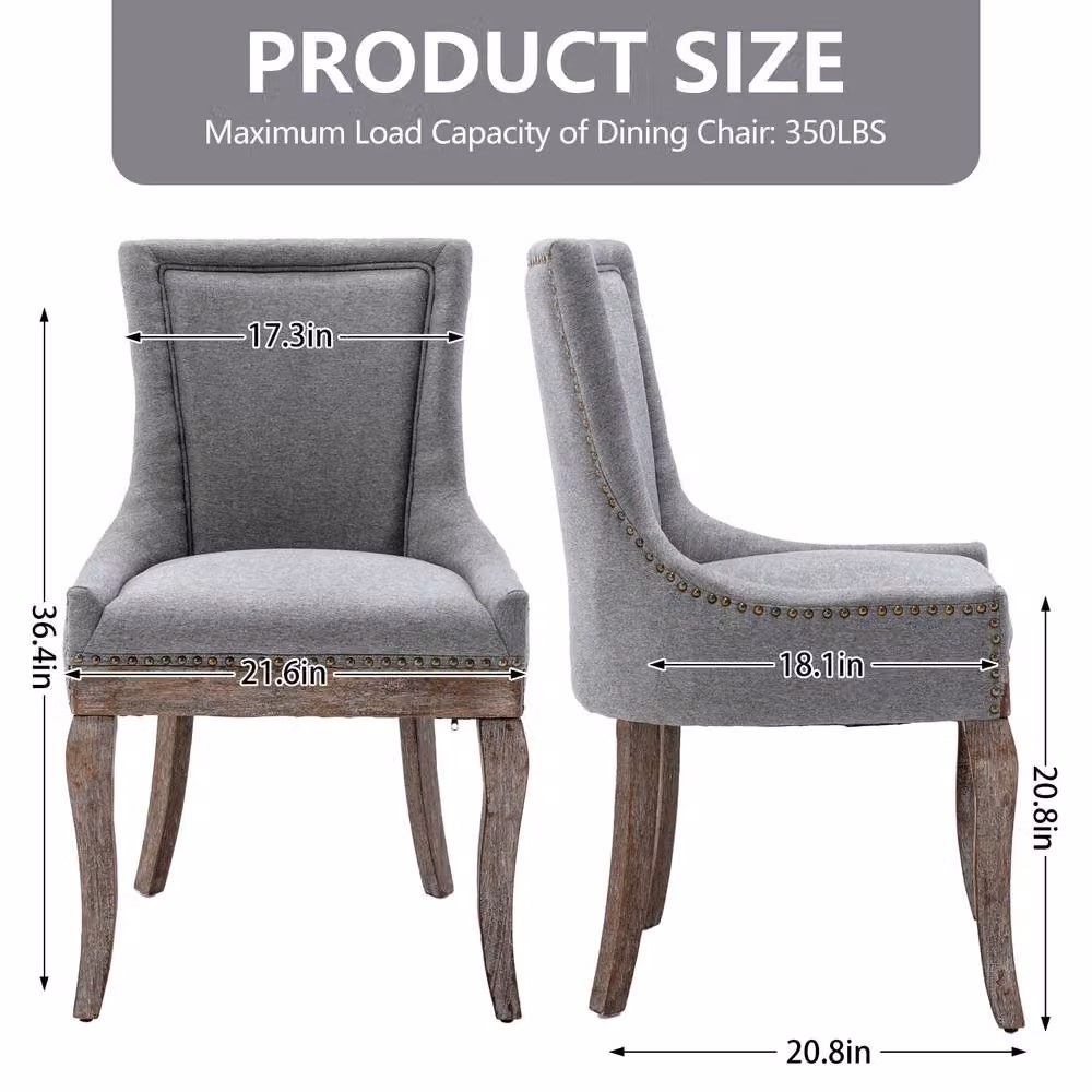 HomeTouch Set of 6 Bewley Plush Linen Upholstered Dining Chairs in Grey with Oak Wood Legs – 6