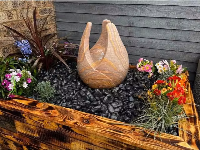 Tranquillity Water Features Sandstone Tulip Stone Water Feature, Grey, Height: 50 cm
