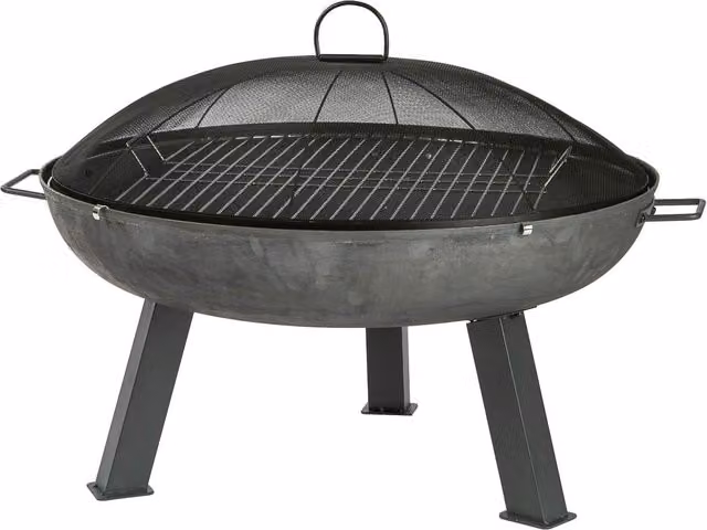 Harbour Housewares Cast Iron Fire Pit BBQ and Fire Bowl in Grey, Diameter: 75 cm
