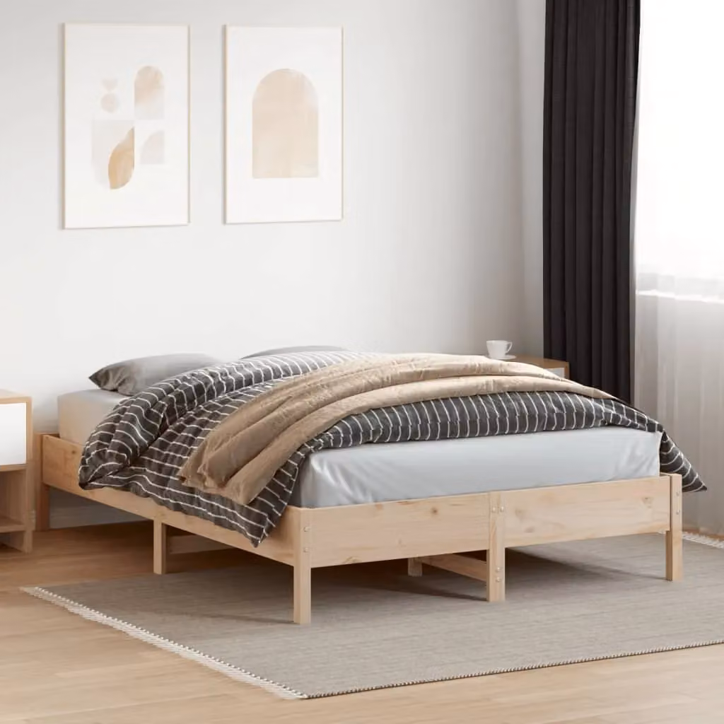 Berkfield Home Solid Wood Pine Bed Frame in Brown, W: 140 cm, D: 200 cm – 2