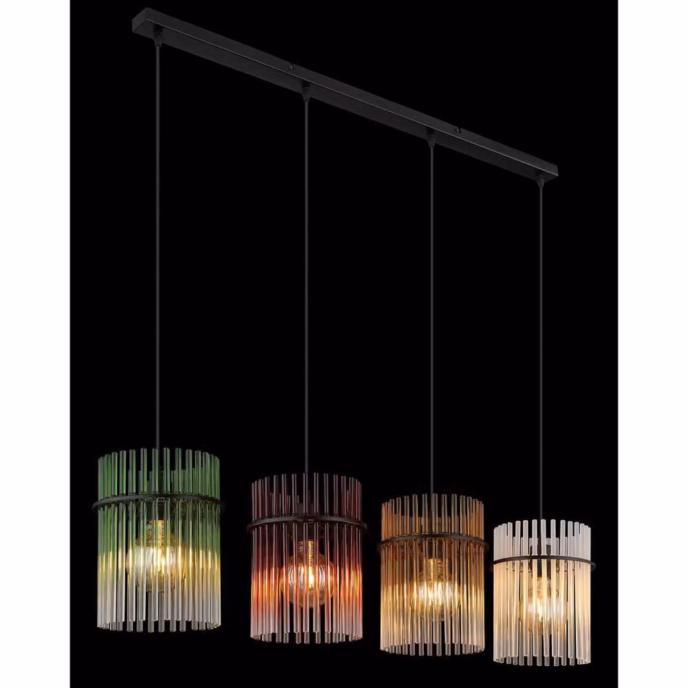 Netlighting Gorley Bar Pendant Light with Multicolour Glass Shades and Black Metal, H 140 cm – 6