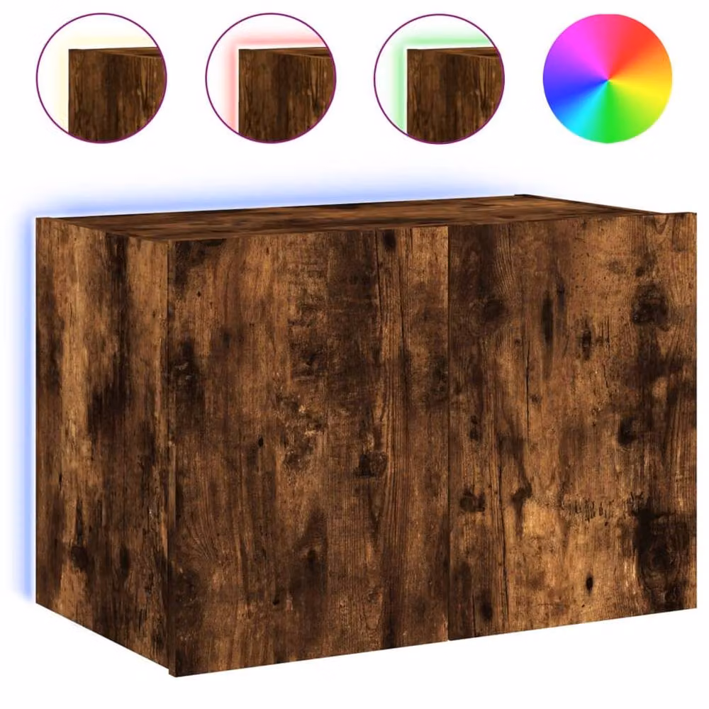Berkfield Home TV Wall Cabinet with LED Lights in Smoked Oak Brown, W: 60 cm, D: 35 cm, H: 41 cm – 3