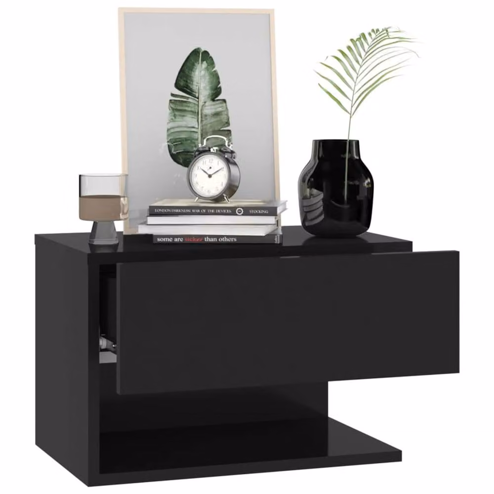 Berkfield Home Modern Wall-mounted Bedside Cabinet in Black Matt – 3