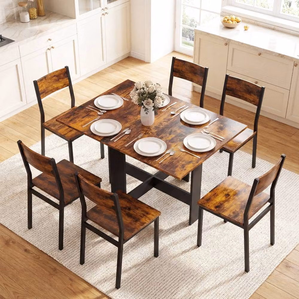 STILVORA Drop Leaf Dining Table in Dark Brown with Butterfly Leaf, W/D/H: 120 x 76 x 76 cm – 1