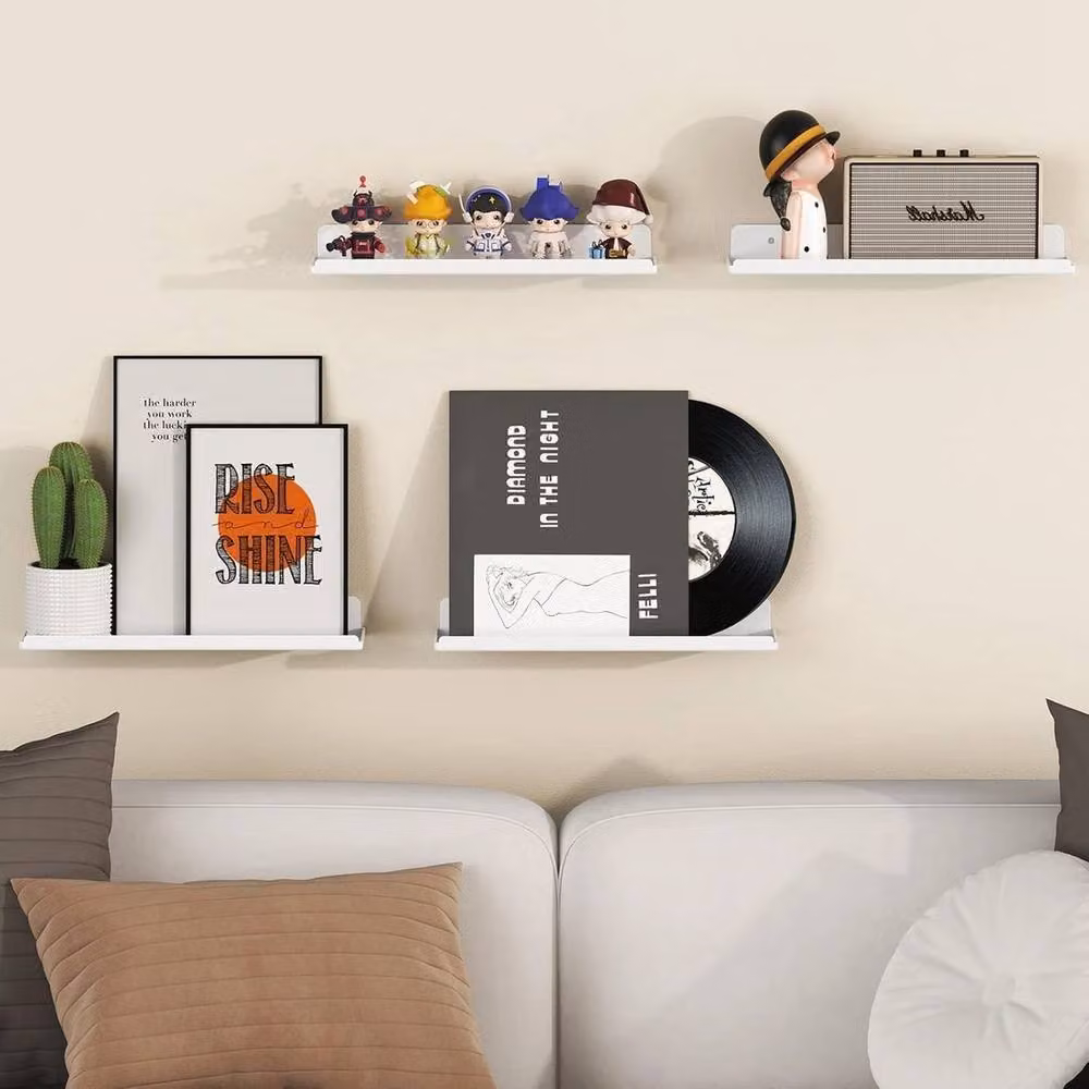 VOGREX White Plastic Wall Mounted Storage Shelves, 4 Pack – 2