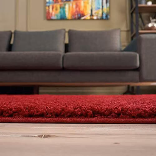 THE RUGS Red Plain Shaggy Square Rug, W/D: 120 x 120 cm – 5