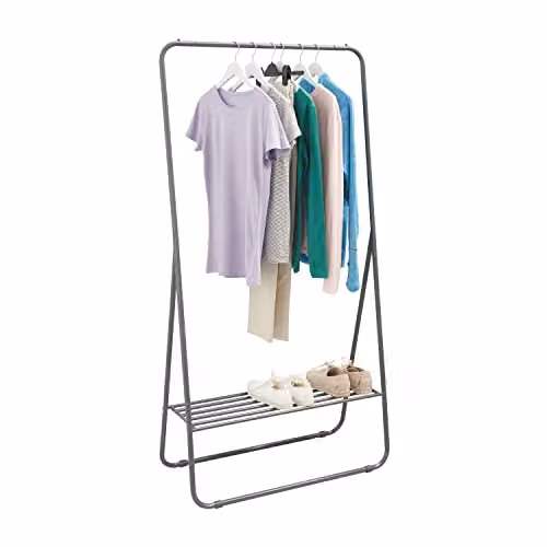 BLACK+DECKER Black Metal Free Standing Clothes Rail with Low Level Shelf, W/D/H: 80 x 40 x 160 cm – 1