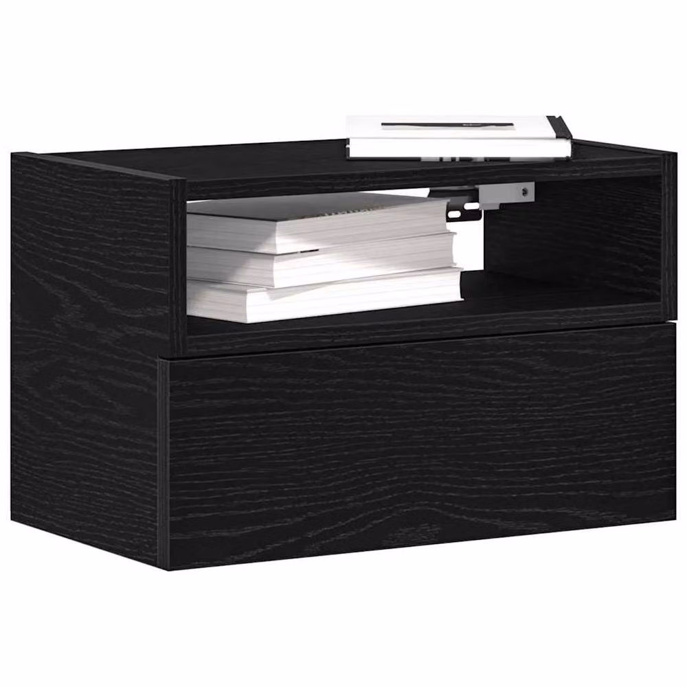 Berkfield Home Set of 2 Modern Wall-mounted Bedside Cabinets in Black, W/D/H: 45 x 26 x 28.5 cm – 2