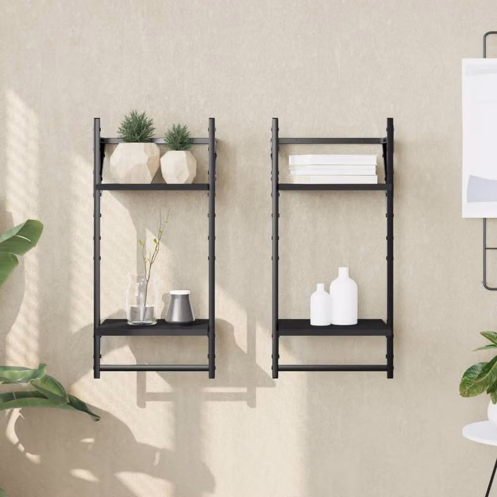 Berkfield Home Beautiful 2-Tier Wall Mounted Shelves with Bars, Black, W/D/H: 30 x 25 x 65 cm – 2