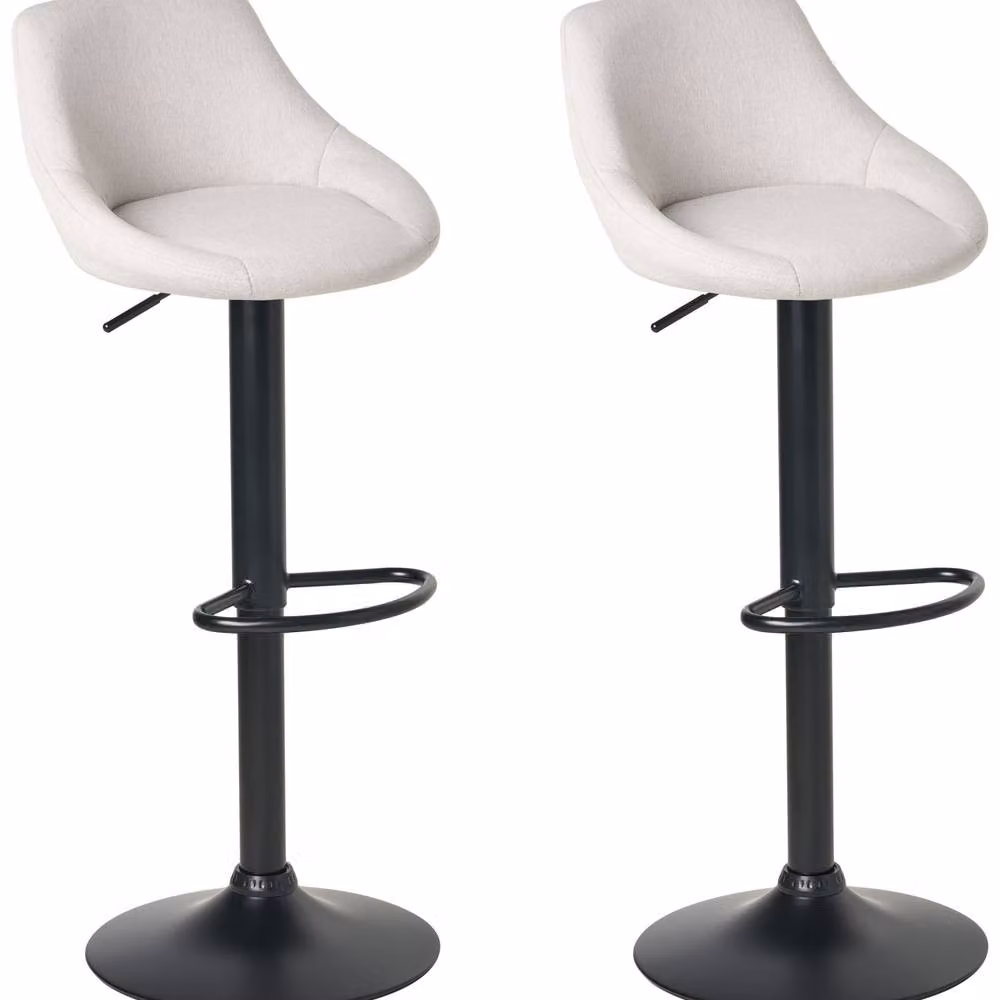 Wyld and Coco Set of 2 Adjustable Gas-Lift Bar Stools in Light Grey Fabric – 2