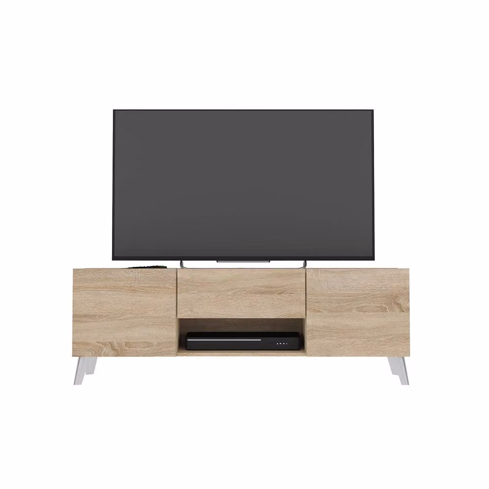 CALICOSY Brighton TV Stand with 2 Doors and 1 Drawer in Light Oak, W: 140 cm, D: 46.5 cm, H: 34.5 cm – 2