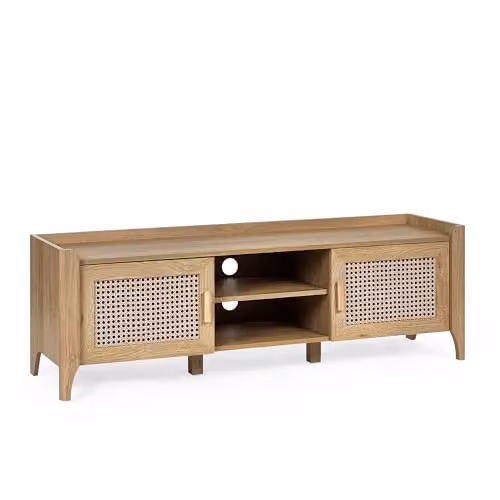 Julian Bowen Sydney Boho Oak and Rattan Effect 2 Door TV Cabinet in Brown, W/D/H: 147.5 x 41.0 x 48.0 cm – 2