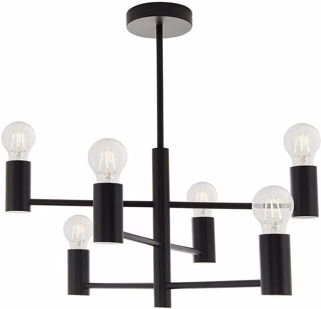 Loops Semi Flush Ceiling Lamp Matt Black Industrial Metal Design for 6x E27 Bulbs – 1