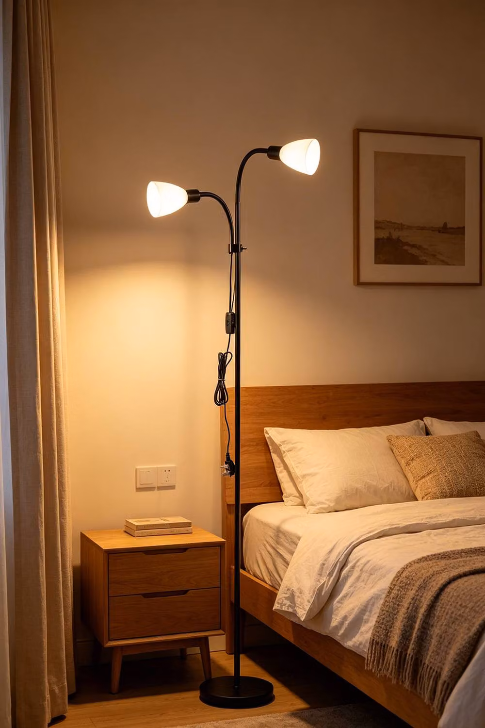 ExtraStar 2-Light Adjustable Gooseneck Floor Lamp in Black for Home Office Reading and Task Lighting – 2