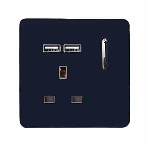 Trendi Single Switched 13 Amp Wall Socket with 2x 2.1A USB Charging Ports in Navy Blue – 2