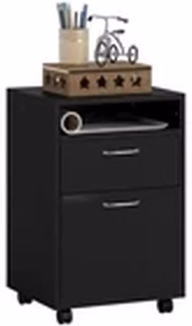 EONLION Black Modern Filing Cabinet with Drawers and Open Shelf, W/D/H: 60 x 60 x 60 cm