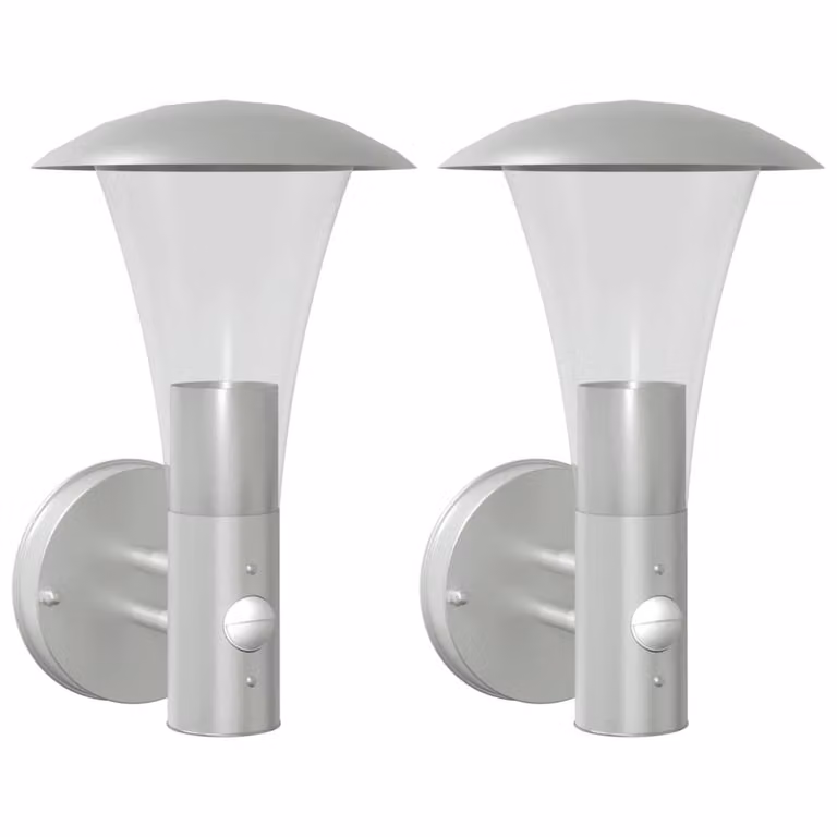 Berkfield Home Set of 2 Silver Stainless Steel Outdoor Wall Lights with Motion Sensor
