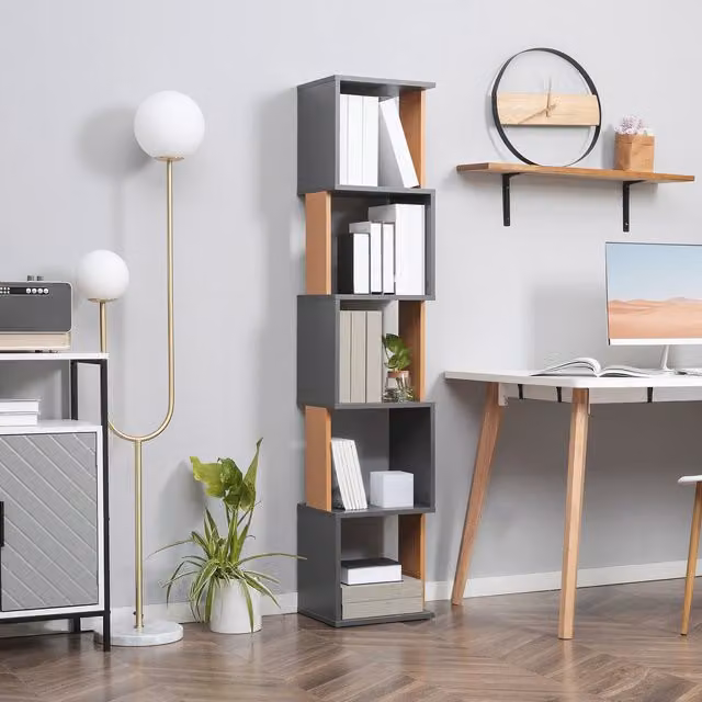 HOMCOM 5 Tier Modern Bookshelf and Storage Shelving in Dark Grey