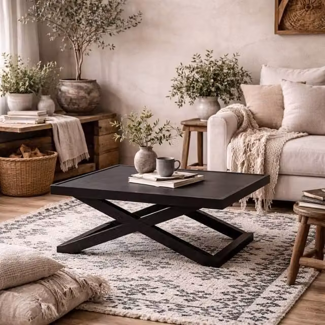 Wyld Haus Enniscorthy Small Black X Frame Coffee Table