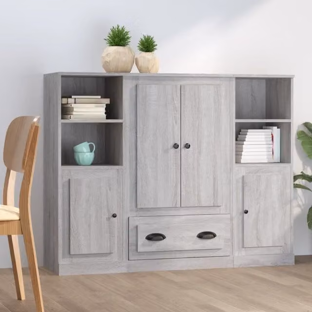 Berkfield Home Set of 3 Grey Sonoma Highboards in Matt Engineered Wood – 1