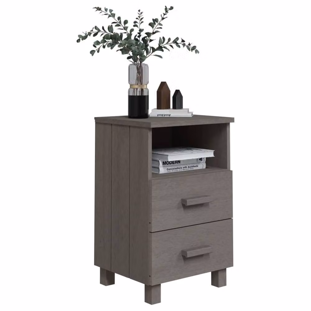 Berkfield Home HAMAR Bedside Cabinet in Light Grey Solid Pine, W/D/H: 40 x 35 x 62 cm – 4