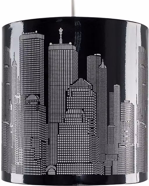 ValueLights Modern Gloss Black New York Skyline Cylinder Ceiling Pendant Shade - Black