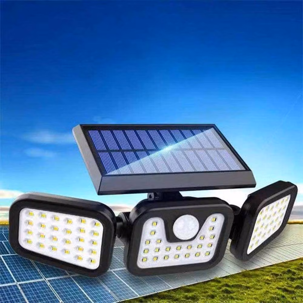 FLAVORA 74 LED 3-Head Solar Security Floodlight with Motion Sensor in Black – 3