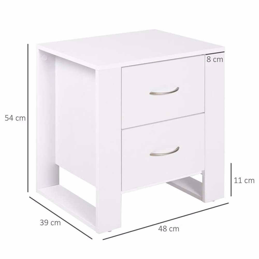 EONLION White Solid Wood Bedside Table Cabinet with Drawers – 2