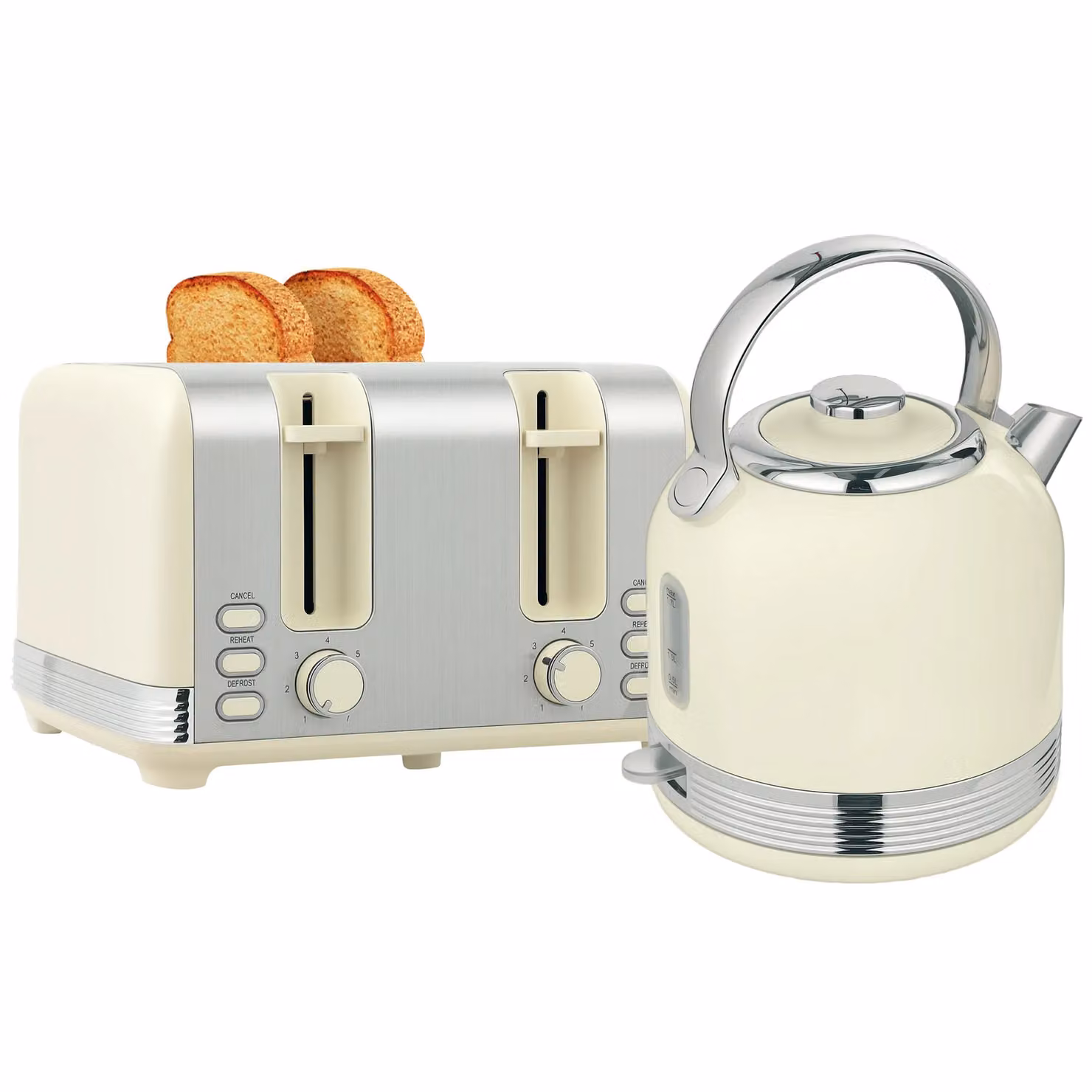 HOMCOM 2 Pack Electric Kettle 1.7L and 4 Slice Toaster Set in White – 2