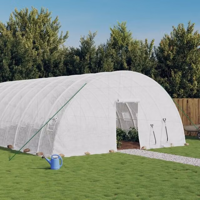 Berkfield Home White Steel Frame Greenhouse with PE Cover and Roller Windows, W/D/H: 22 x 6 x 2.85 m – 1