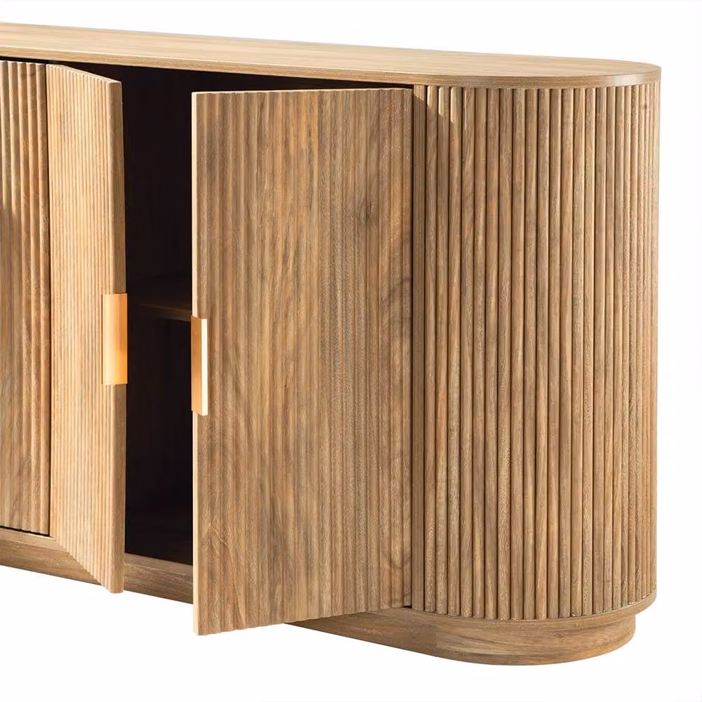 CALICOSY ACHILLE 4-Door Sideboard with Oak Effect and Rounded Slat Fronts in Light Brown, W: 160 cm – 3