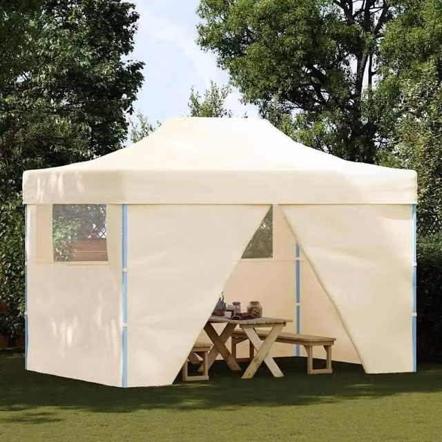 Berkfield Home Professional Folding Party Tent with 4 Sidewalls, Steel and PVC, Beige, W: 4 m, D: 3 m – 1