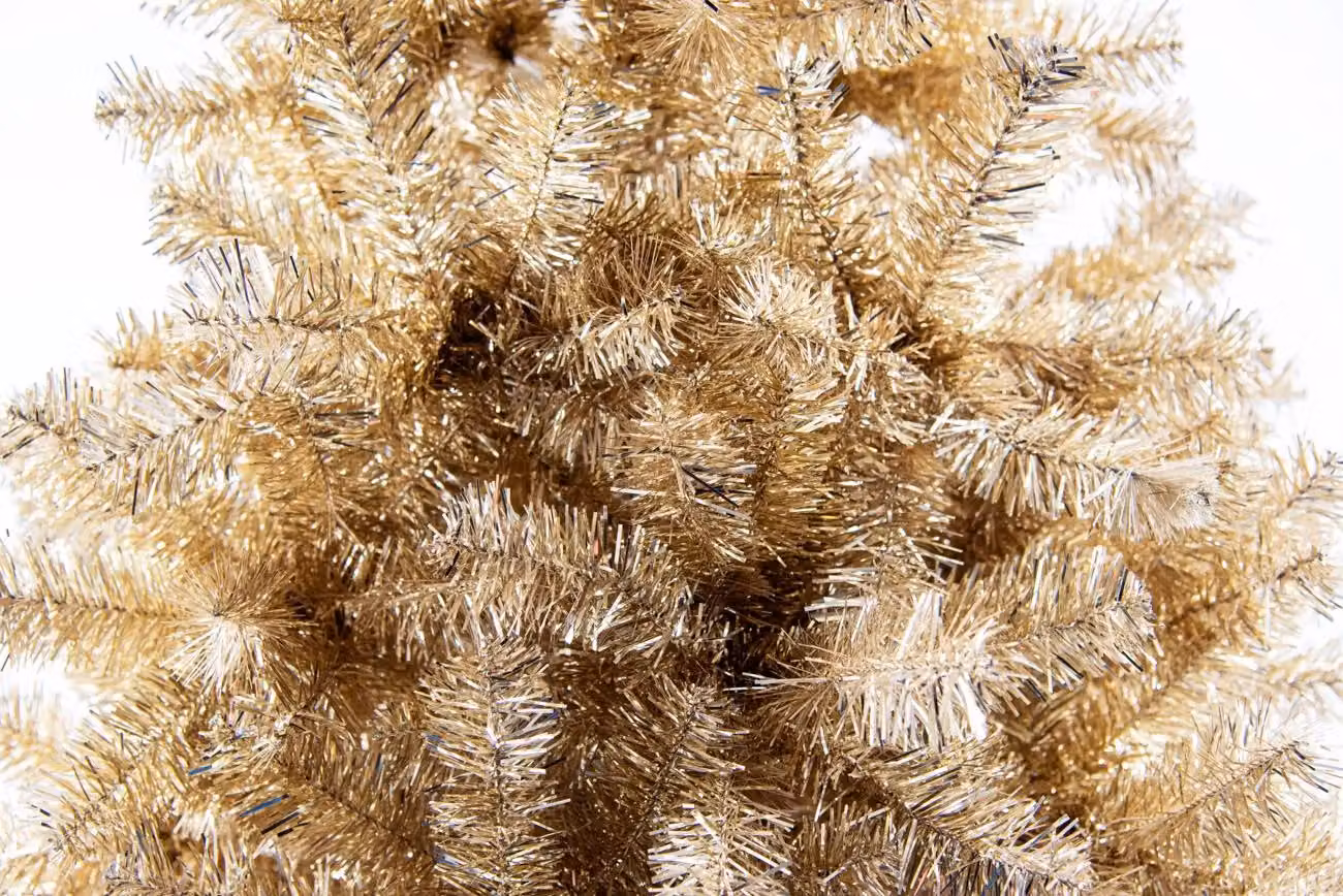 Shatchi 7ft Artificial Christmas Tree in Champagne Gold with Shiny Tinsel Tips and Hinged Branches – 7