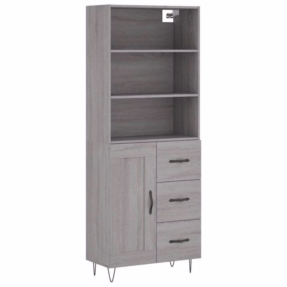 Berkfield Home Grey Sonoma Highboard with Hinged Doors and Internal Shelves, W/D/H: 69.5 x 34 x 180 cm – 3