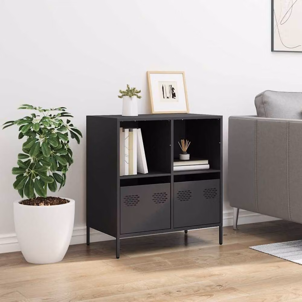 Berkfield Home Black Matt Metal Sideboard W: 68 cm, D: 39 cm, H: 73.5 cm – 2