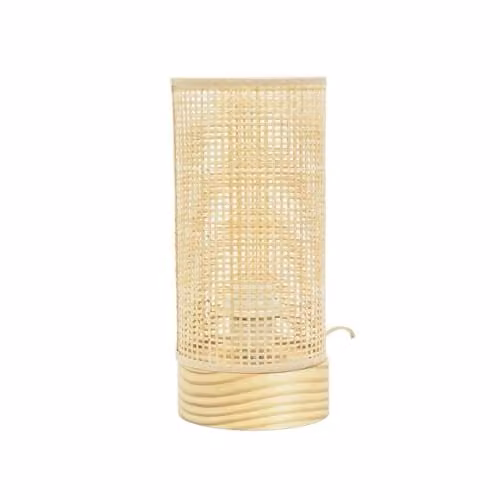 ValueLights Natural Wooden Table Lamp with Beige Bamboo Shade and Included LED Bulb – 1