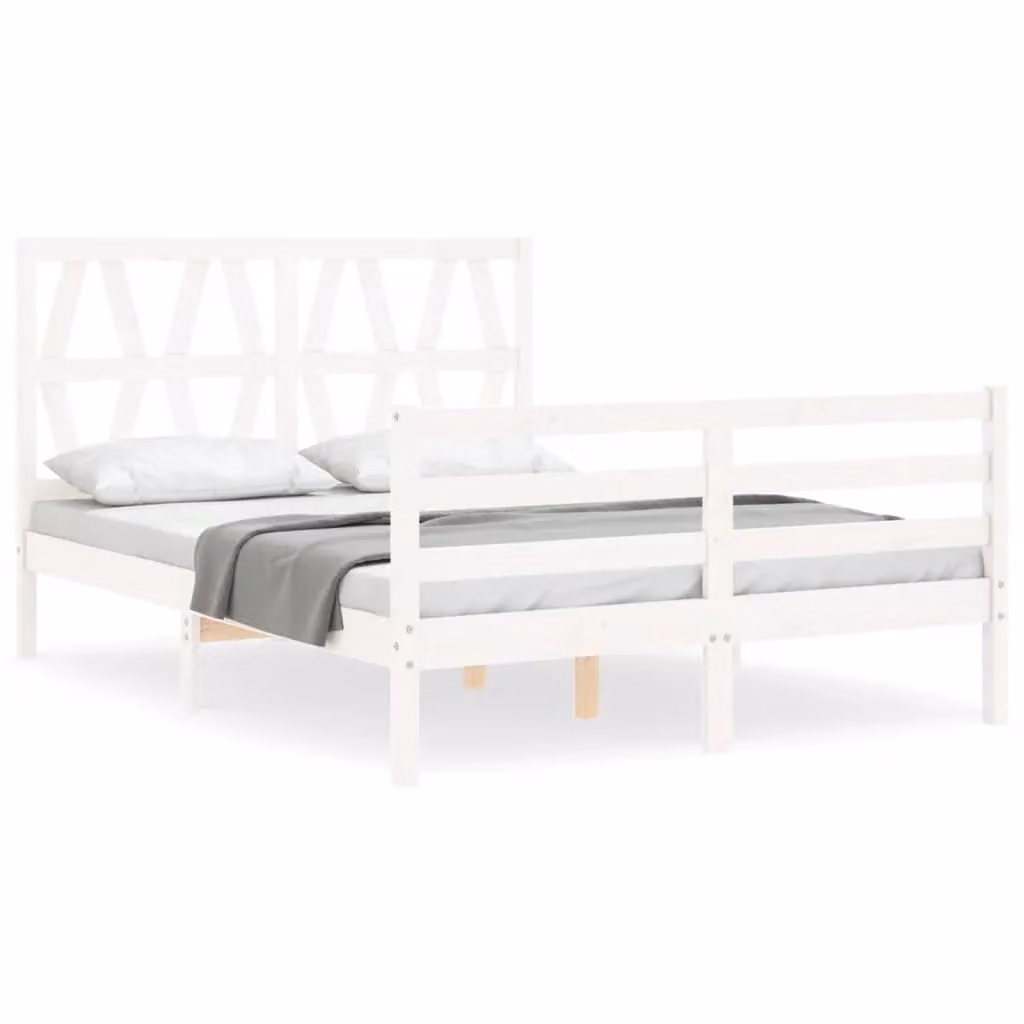 Berkfield Home Small Double Solid Wood Bed Frame with Headboard in White – 2