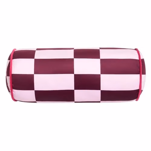 OHS Checkerboard Matte Velvet Bolster Pillow in Pink and Red, 46 x 20 cm – 3