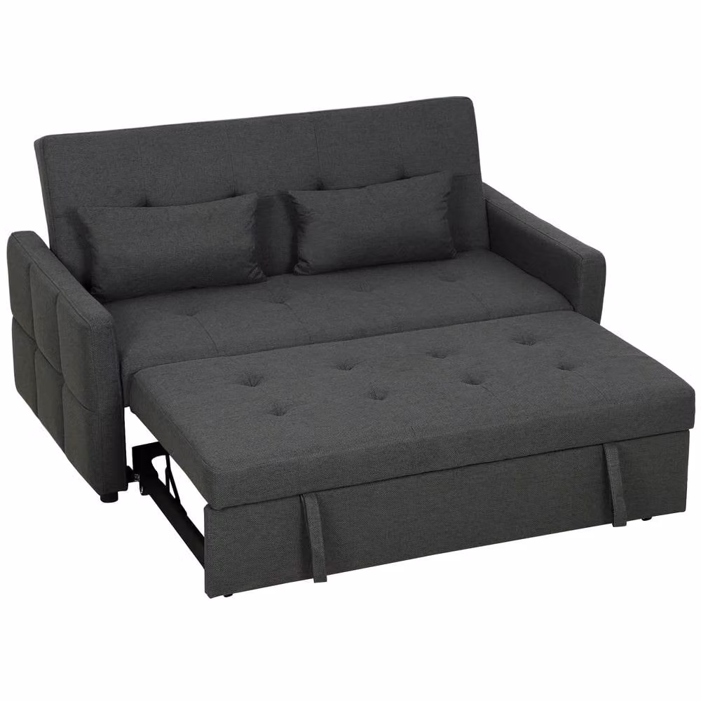 STILVORA Modern Grey Fabric Two-Seater Click-Clack Sofa Bed with Armrests and Castors – 4