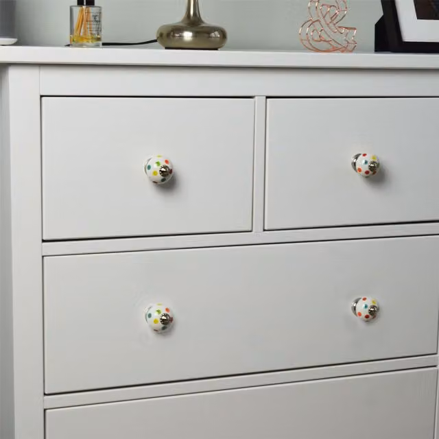 Nicola Spring Pack of 24 White and Multicolour Polka Dot Ceramic Cabinet Knobs with Threaded Stem