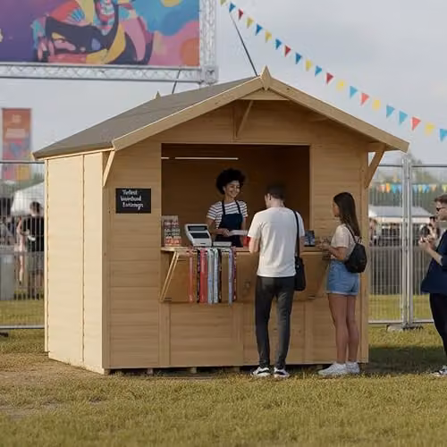 Rowlinsons Bertilo Loglap Market Stall Kiosk in Natural Brown, W: 259 cm, D: 252 cm, H: 241 cm – 1