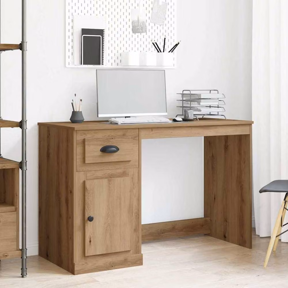 Berkfield Home Traditional Artisan Oak Writing Desk with Storage in Brown, W/D/H: 115 x 50 x 75 cm – 2