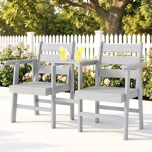 Outsunny Jack and Jill Garden Loveseat with Built-in Table in Grey – 5