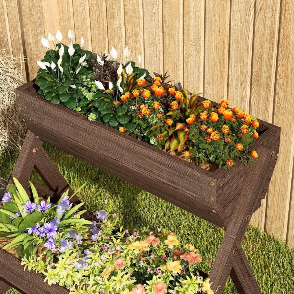Kelvenix 3 Tier Wooden Raised Garden Bed Elevated Planter Box Kit in Brown – 5