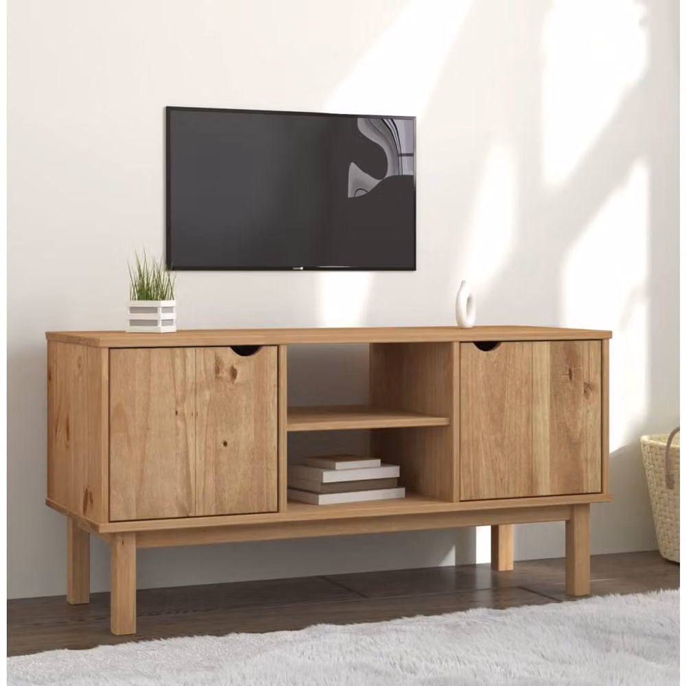 Berkfield Home OTTA TV Cabinet in Brown Solid Pine Wood, W/D/H: 113.5 x 43 x 57 cm – 2