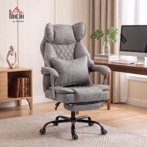HOMCOM Executive Office Chair in Grey with Headrest and Lumbar Support – 2
