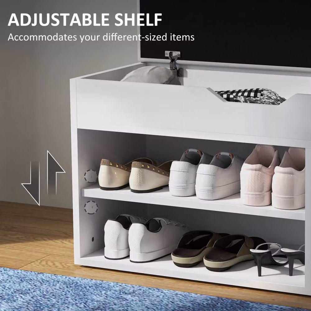 Wyld Haus Zima White Shoe Storage Bench with Light Grey Padded Seat – 5