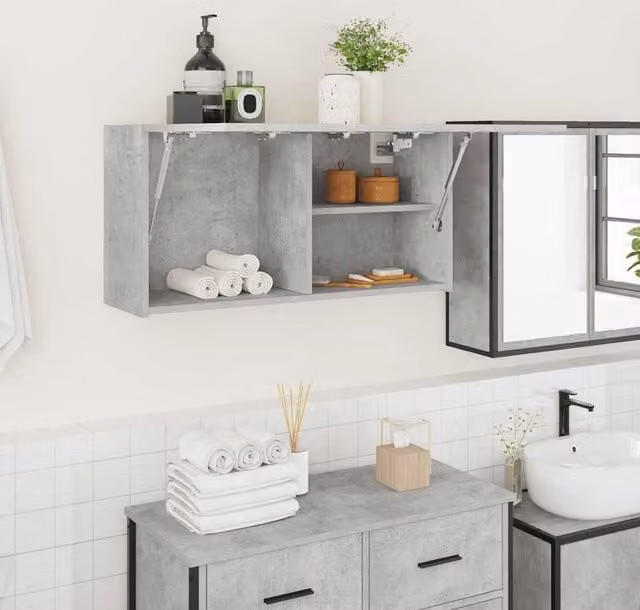 Berkfield Home Wall Mounted Bathroom Cabinet in Concrete Grey, W: 80 cm, D: 25 cm, H: 40 cm