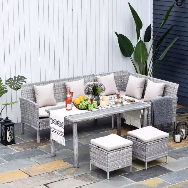 Outsunny 5-Piece Modern Grey Rattan and Metal Dining Set