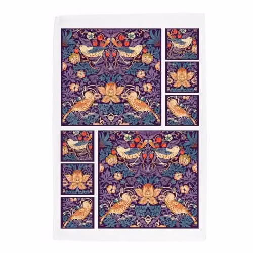 Purely Home Strawberry Thief Tea Towel in Purple